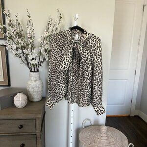 H&M Leopard Print Blouse with Bow Tie